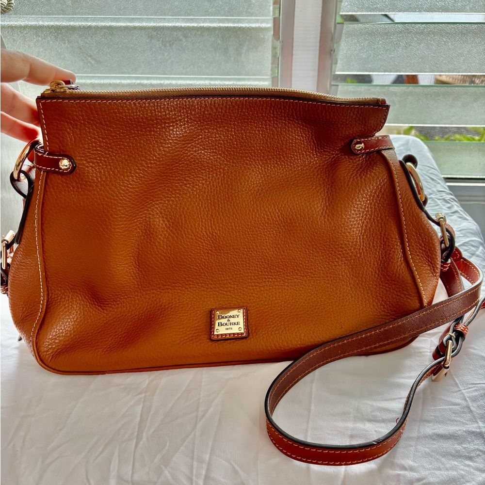 Dooney & Bourke Tan Leather Shoulder Bag with Gold-Tone Accents